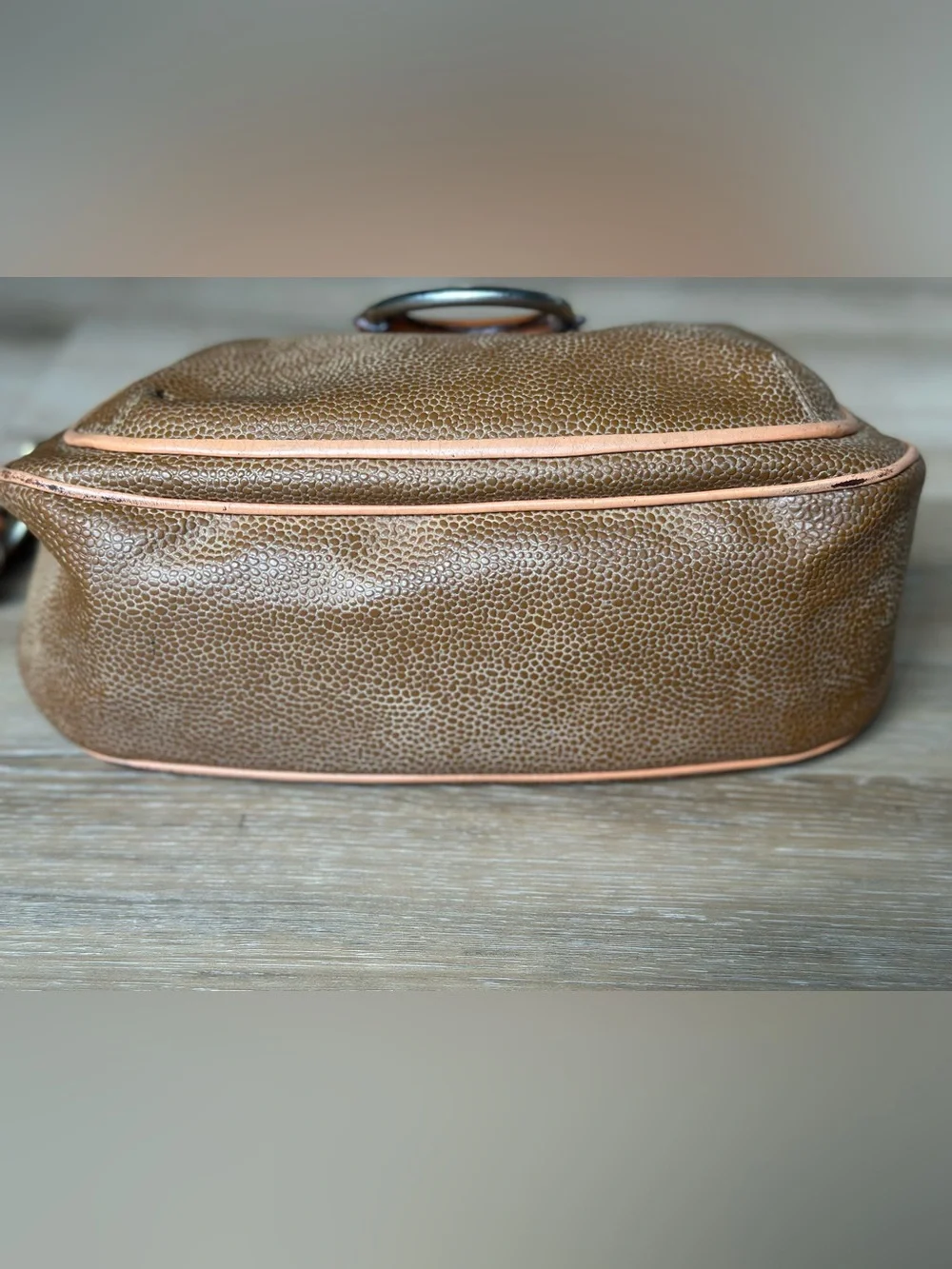 Vintage Brics Italy Brown Textured Shoulder Bag Leather Trim Purse Y2K 90s